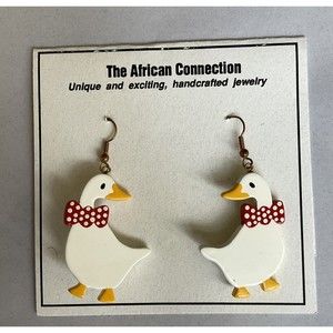 The African Connection African Handcrafted/Hand Painted Duck Wood Earrings.